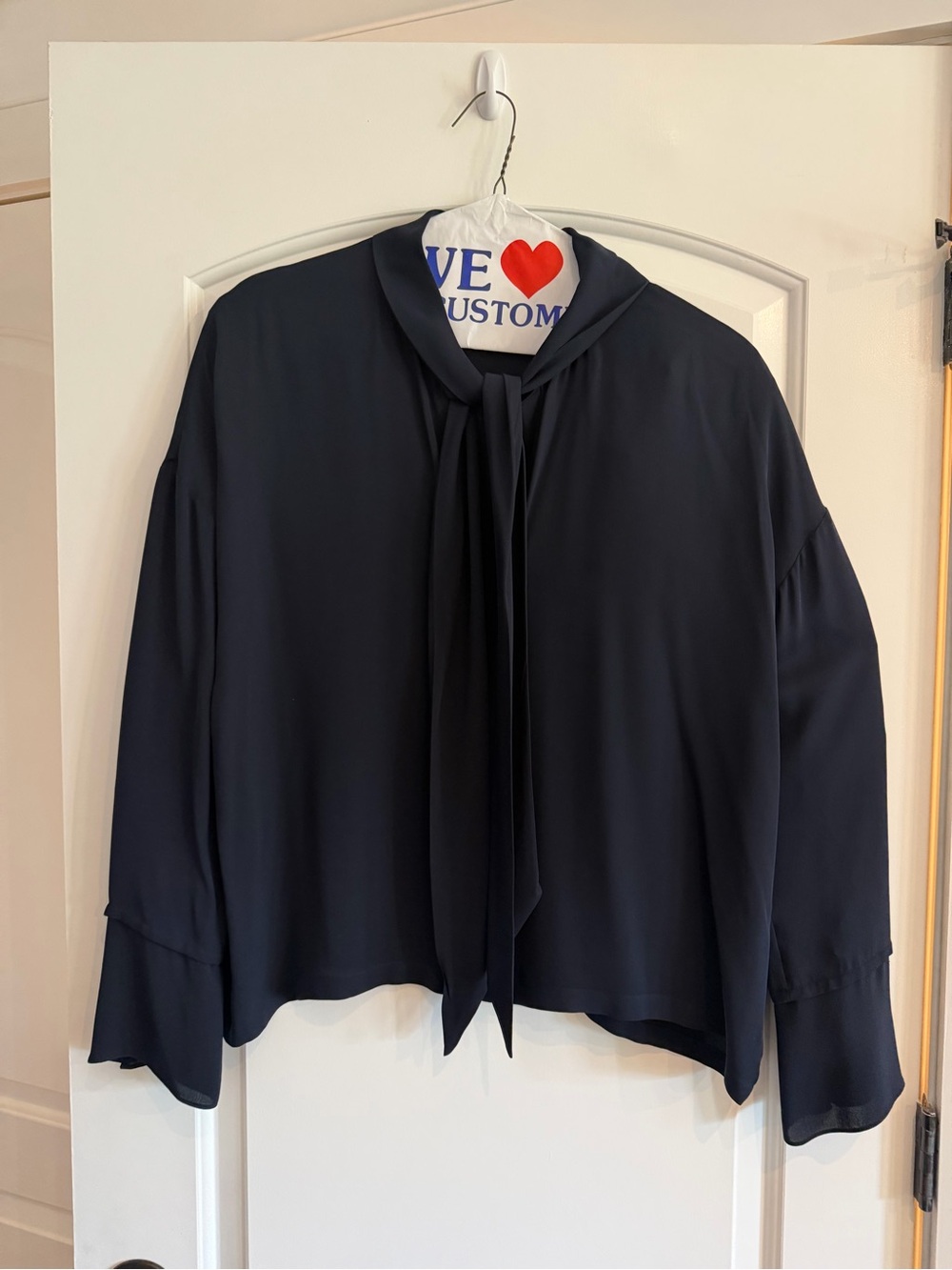 Theory Navy Tie-Neck Blouse